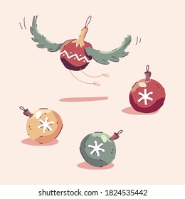 Christmas tree balls vector cartoon illustration isolated on background.