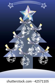 Christmas tree  with balls. Vector illustration.