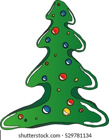 Christmas tree with balls. Vector illustration of a Christmas tree and Christmas-tree toys. Hand drawn Christmas tree.