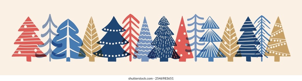 Christmas tree banner. Hand drawn ornament design. Vector illustration