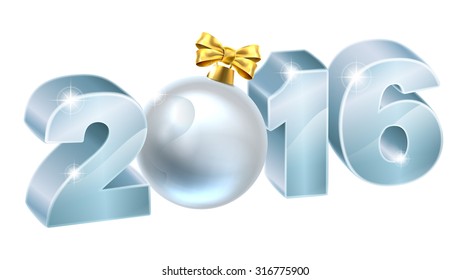 Christmas tree bauble ball decoration ornament with a gold bow 2016 New Year or Christmas design.