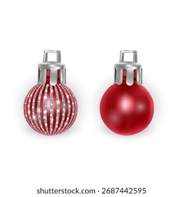 Christmas tree bauble set in 3d realistic glass style on white background