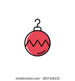 Christmas tree bauble vector icon in trendy minimalist style for Christmas. Cute red Christmas tree ball isolated on white background. Winter holidays decoration. Line art.