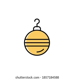Christmas tree bauble vector icon in trendy minimalist style for Christmas and New Year. Cute yellow Christmas tree ball isolated on white background. Winter holidays decoration. Line art.