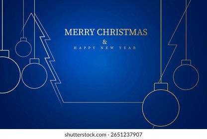 christmas tree and baubles pattern bright golden lines decorative creative merry christmas and happy new year concept blue greeting card design,background and cover design vector illustration.