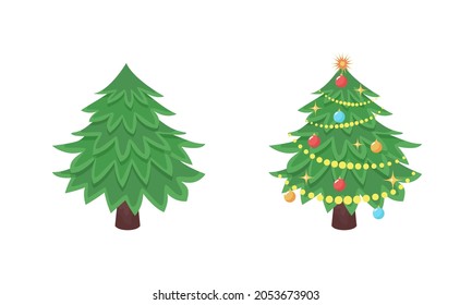 Christmas tree with baubles and without toys for greeting design. New Year festive traditional symbol tree. Winter holiday.