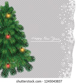 Christmas tree with beautiful lights. Branch isolated. Vector illustration on beautiful background.