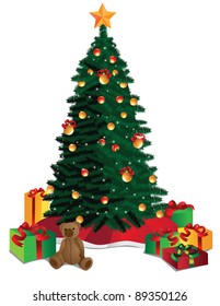 Christmas Tree A beautiful Christmas tree surrounded by gifts. EPS 8 vector, grouped for easy editing.