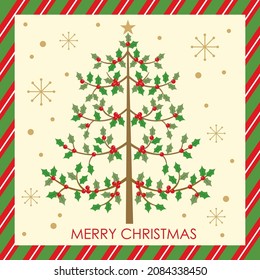 Árbol de Navidad con adornos de bayas para tarjeta de navidad, bolso de regalo o diseño de caja