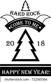 The Christmas tree. Black graphics are not white background. The motoclub and hard rock theme. Happy New Year. Vector graphics. Emblem. 2018