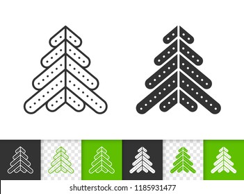 Christmas Tree black linear and silhouette icons. Thin line sign of stylized spruce. Fir Farm outline pictogram isolated on white, transparent. Vector Icon shape. Christmas Tree simple symbol closeup