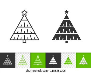 Christmas Tree black linear and silhouette icons. Thin line stylized spruce sign. Fir Farm outline pictogram isolated white transparent backdrop. Vector Icon shape Christmas Tree simple symbol closeup