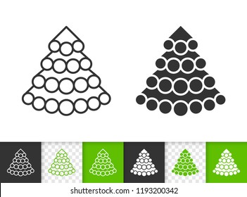 Christmas Tree black linear and silhouette icons. Thin line stylized spruce sign. Fir Farm outline pictogram isolated white, transparent backdrop Vector Icon shape Christmas Tree simple symbol closeup