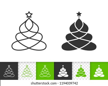 Christmas Tree black linear and silhouette icons. Thin line stylized spruce sign. Fir Farm outline pictogram isolated white, transparent backdrop Vector Icon shape Christmas Tree simple symbol closeup