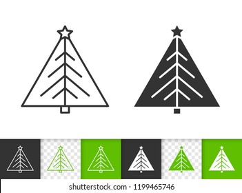 Christmas Tree black linear and silhouette icons. Thin line sign of stylized spruce. Fir outline pictogram isolated on white, transparent background. Vector Icon shape. Xmas tree simple symbol closeup