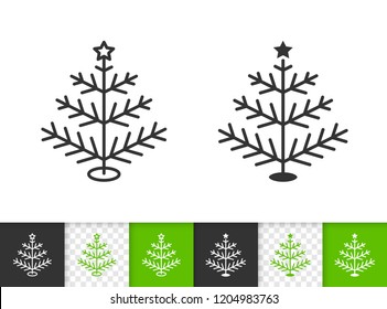 Christmas Tree black linear and silhouette icons. Thin line sign of stylized spruce. Fir outline pictogram isolated on white, transparent background. Vector Icon shape. Xmas tree simple symbol closeup
