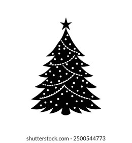 Christmas tree black silhouette vector, perfect for festive designs and holiday-themed projects.