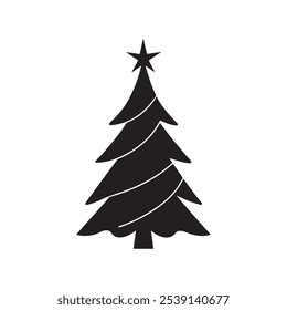 Christmas Tree Black Silhouette Vector.