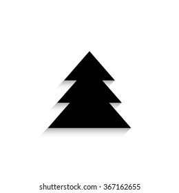 christmas tree - black vector icon  with shadow