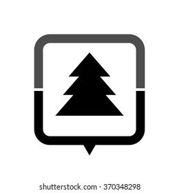 christmas tree - black vector icon; map pointer;  message bubble