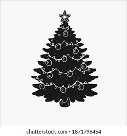 christmas tree black vector silhouette illustration, clipart isolated on white background for graphic design projects