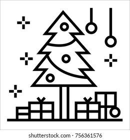 Christmas Tree Black & White Outline Icon