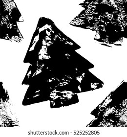 Christmas tree. Black and white repeating seamless xmas background with fir trees. Coniferous forest. Design for wallpaper, wrapping paper, textile, fabric, scrapbooking. Vector illustration.