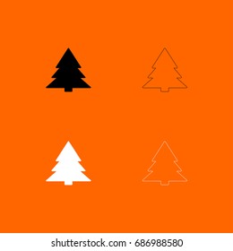 Christmas tree black and white set icon .