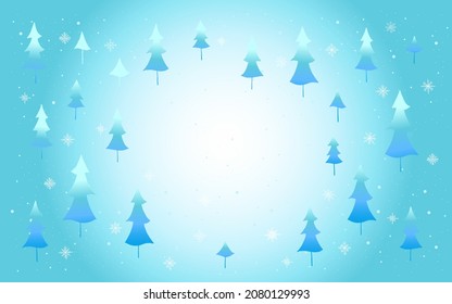 Christmas tree blue background with snow and snowflakes. Holiday design for flyer, greeting card, banner, celebration poster, party invitation or calendar.