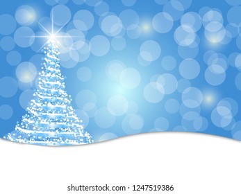 christmas tree with blue bokeh background