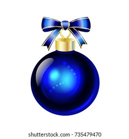 Christmas tree with a blue bow isolated on a white background.