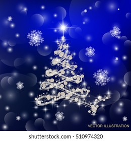 Christmas tree in blue colours . Vector illustration.
