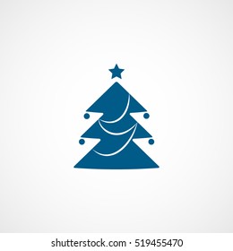 Christmas Tree Blue Flat Icon On White Background