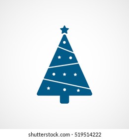 Christmas Tree Blue Flat Icon On White Background