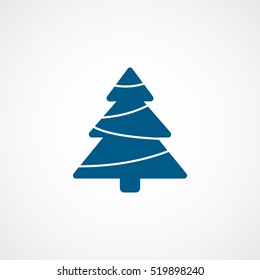 Christmas Tree Blue Flat Icon On White Background
