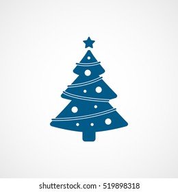 Christmas Tree Blue Flat Icon On White Background