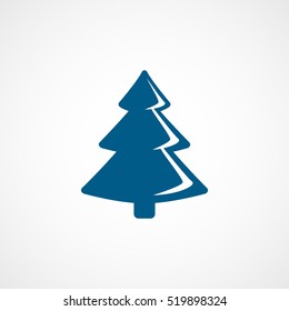 Christmas Tree Blue Flat Icon On White Background