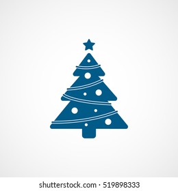 Christmas Tree Blue Flat Icon On White Background