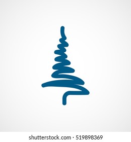Christmas Tree Blue Flat Icon On White Background