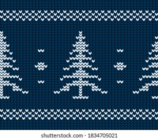 Árbol de Navidad - patrón ininterrumpido de textura de punto azul