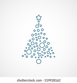 Christmas Tree Blue Line Icon On White Background