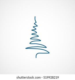Christmas Tree Blue Line Icon On White Background