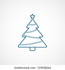 Christmas Tree Blue Line Icon On White Background