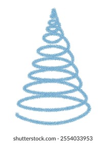 Christmas tree. Blue spruce in the shape of a spiral. Tree made of fluffy tinsel. Color vector illustration. Isolated white background. Festive plush fir for the new year. Idea for web design.