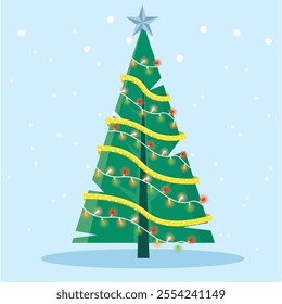 Christmas tree with blue star and snow Vector