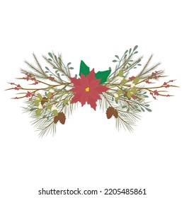Christmas tree in boho, Scandinavian style. Modern tree. Christmas decor. SpruChristmas tree in boho, Scandinavian style.ce branches in a bag, basket, bucket. Vector illustration.