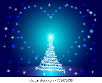 christmas tree and bokeh heart background