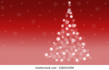 Christmas tree bokeh on a red background with gradient and snowing.