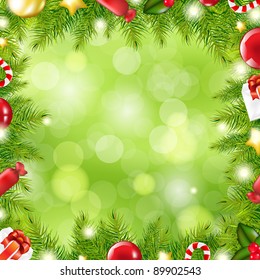 Christmas Tree Border With Blur, Vector Illustration