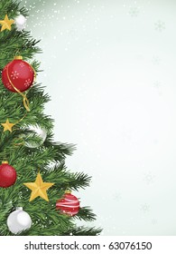 Christmas Tree Border Design With Yellow Gold Silver And Red Ornaments